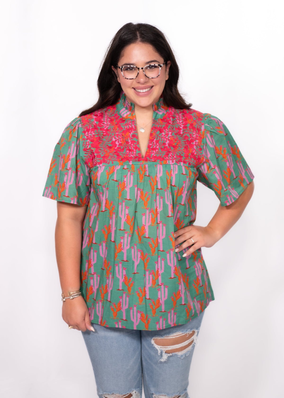 Front Kara Top cactus print top