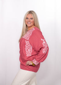 Side Lyndi Top pink sparkle long sleeve