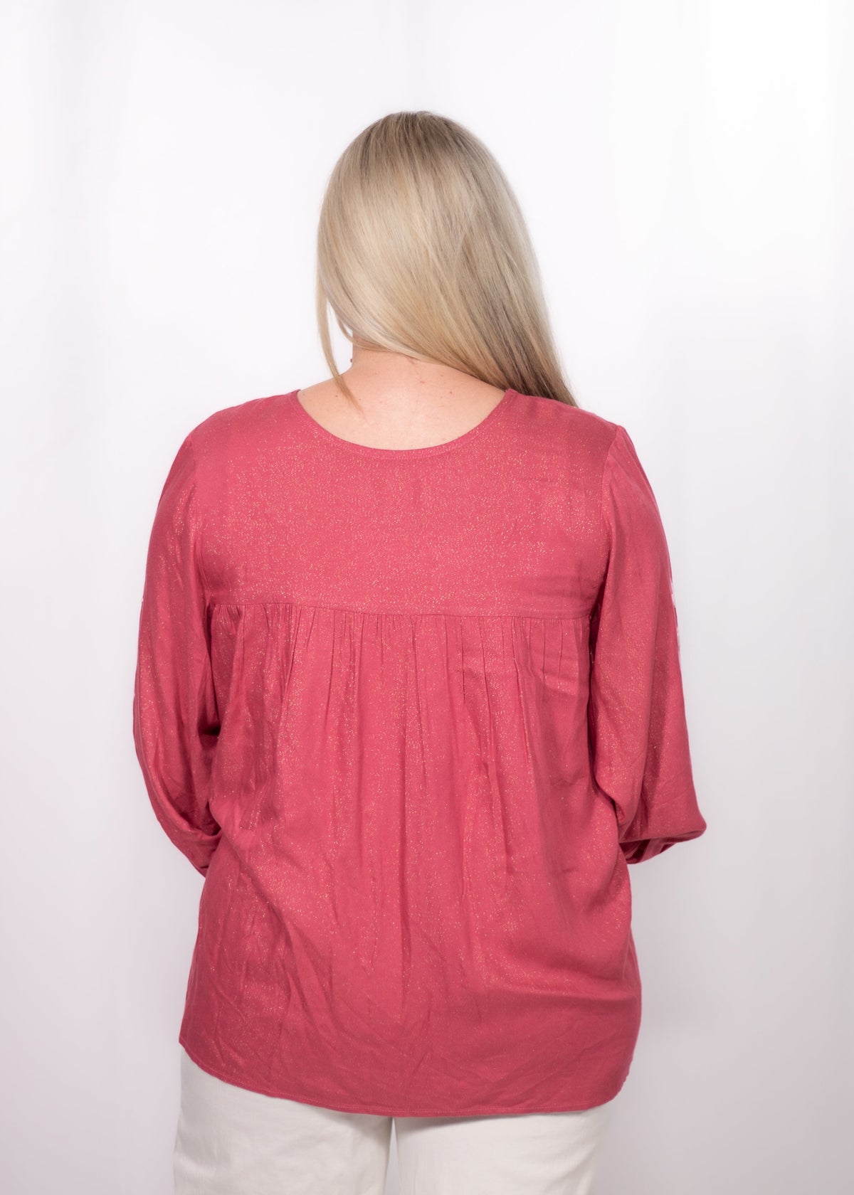 Back Lyndi Top pink sparkle long sleeve