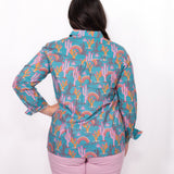 Back Tina Top cactus and rainbow printed button up.