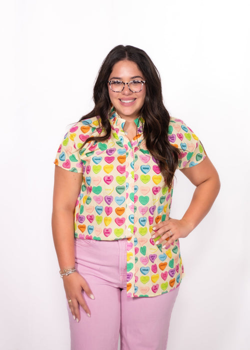 Front Sweetheart top conversation heart printed top.