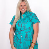 Front Shelby Top turquoise boot button up