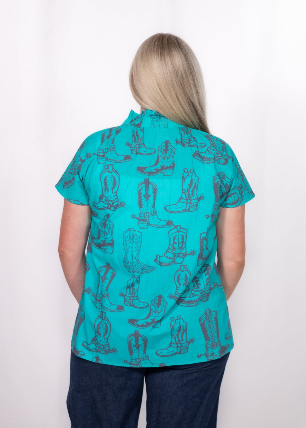 Back Shelby Top turquoise boot button up