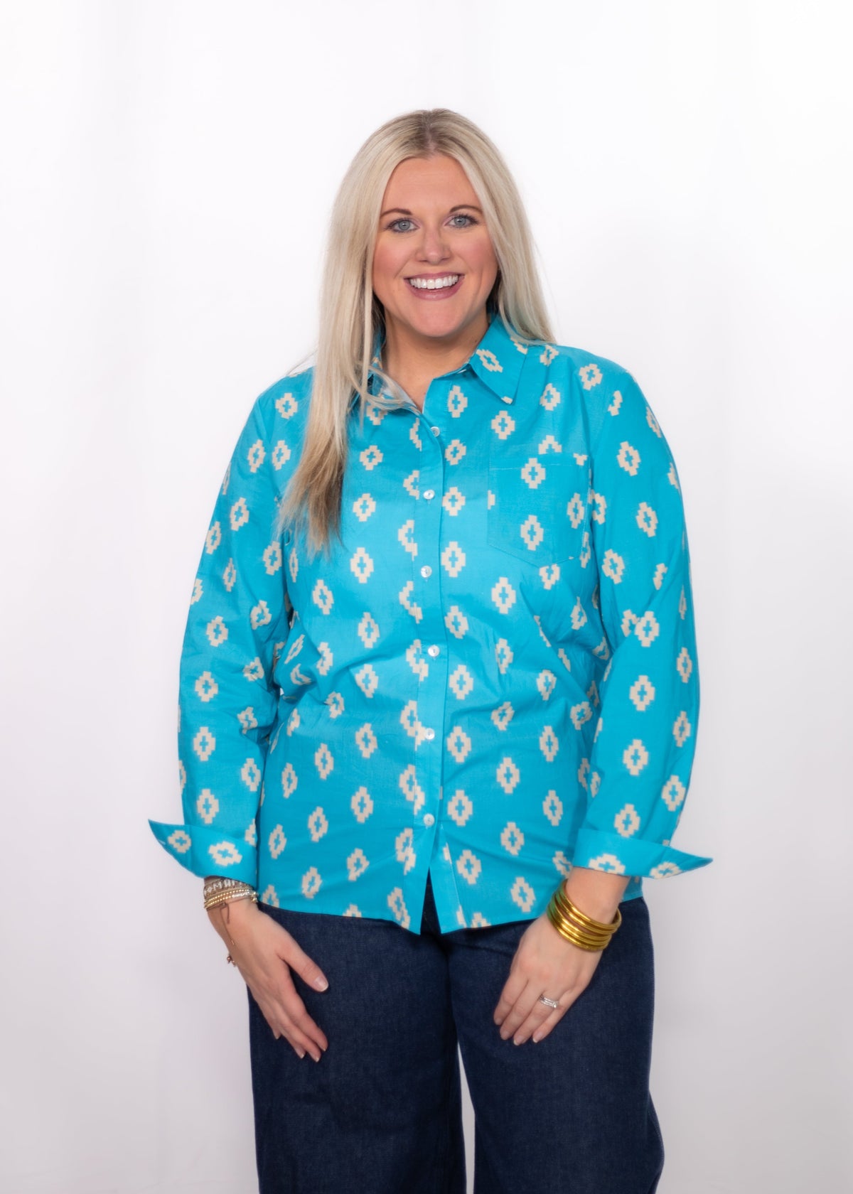 Front Mindy Top blue aztec top.