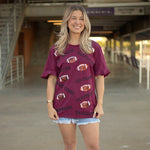 Touchdown Maroon Elbow Sleeve Top Front