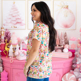 Mrs. Gingerbread Short Sleeve Button Up Top Side
