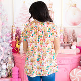 Mrs. Gingerbread Short Sleeve Button Up Top Back