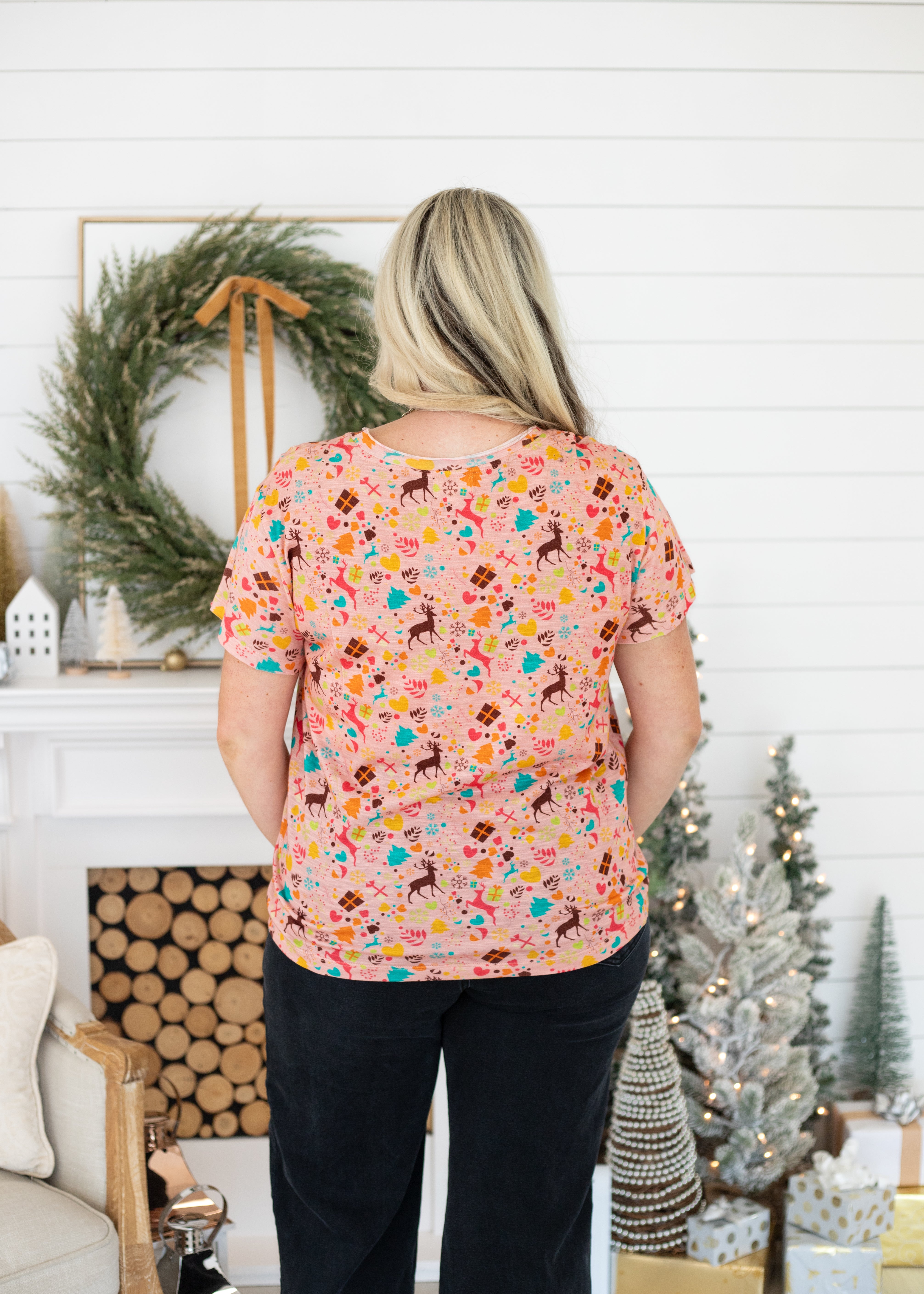 Basic Pink Christmas Short Sleeve Tee Back
