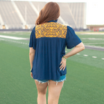 Janie Orange Embroidery Short Sleeve Blue Top Back