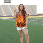Bellmont White Embroidery Short Sleeve Orange Metallic Top Front
