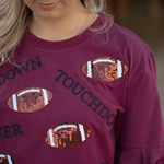 Touchdown Maroon Elbow Sleeve Top Details