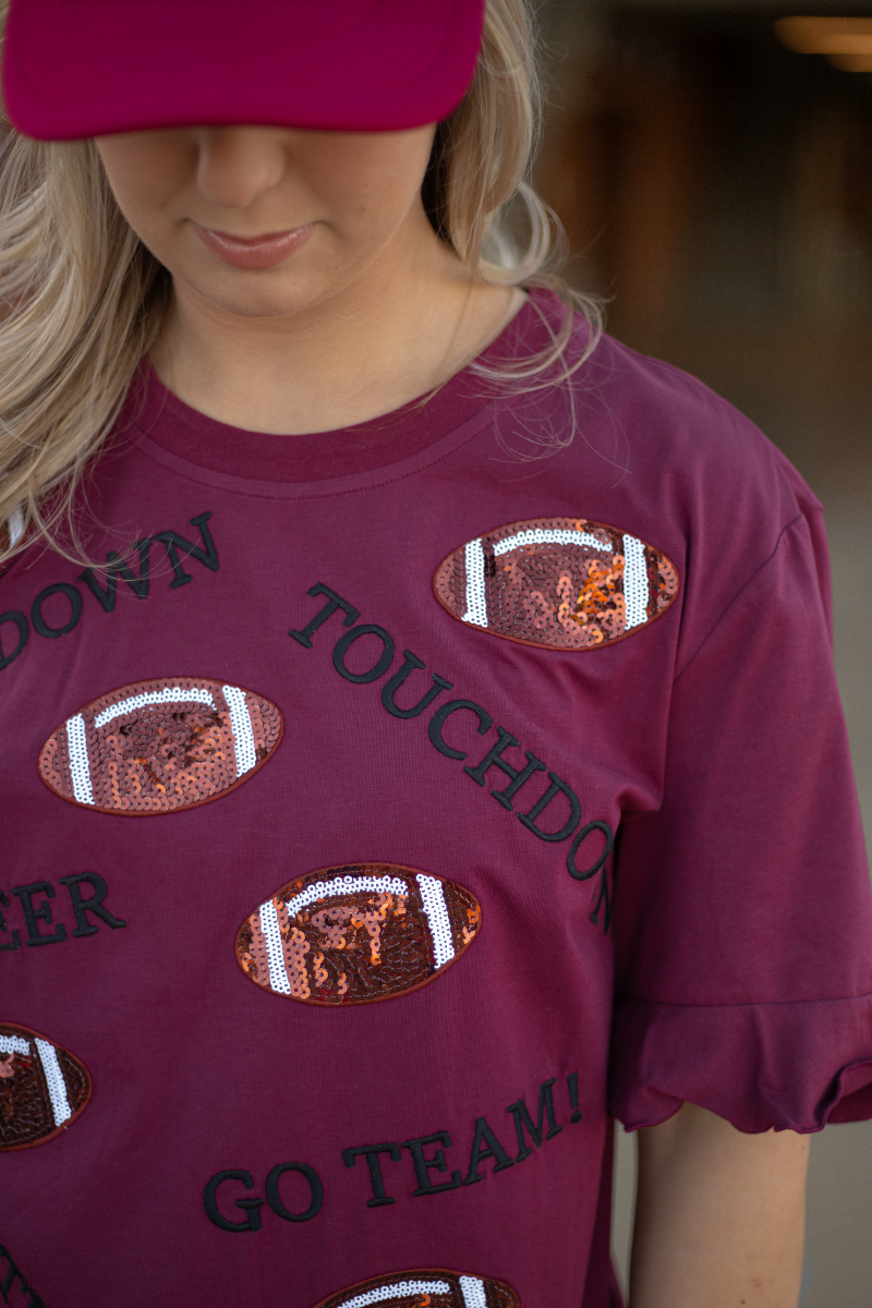 Touchdown Maroon Elbow Sleeve Top Details