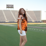 Bellmont White Embroidery Short Sleeve Orange Metallic Top Side