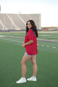 Arlington Red with Blue Embroidery Short Sleeve Top Side