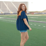 Janie Orange Embroidery Short Sleeve Blue Top Side