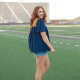 Janie Orange Embroidery Short Sleeve Blue Top Side