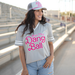 Run The Dang Ball Grey with Pink Lettering Short Sleeve Top Front