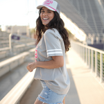 Run The Dang Ball Grey with Pink Lettering Short Sleeve Top Side