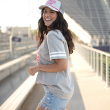 Run The Dang Ball Grey with Pink Lettering Short Sleeve Top Side
