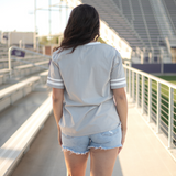 Run The Dang Ball Grey with Pink Lettering Short Sleeve Top Back