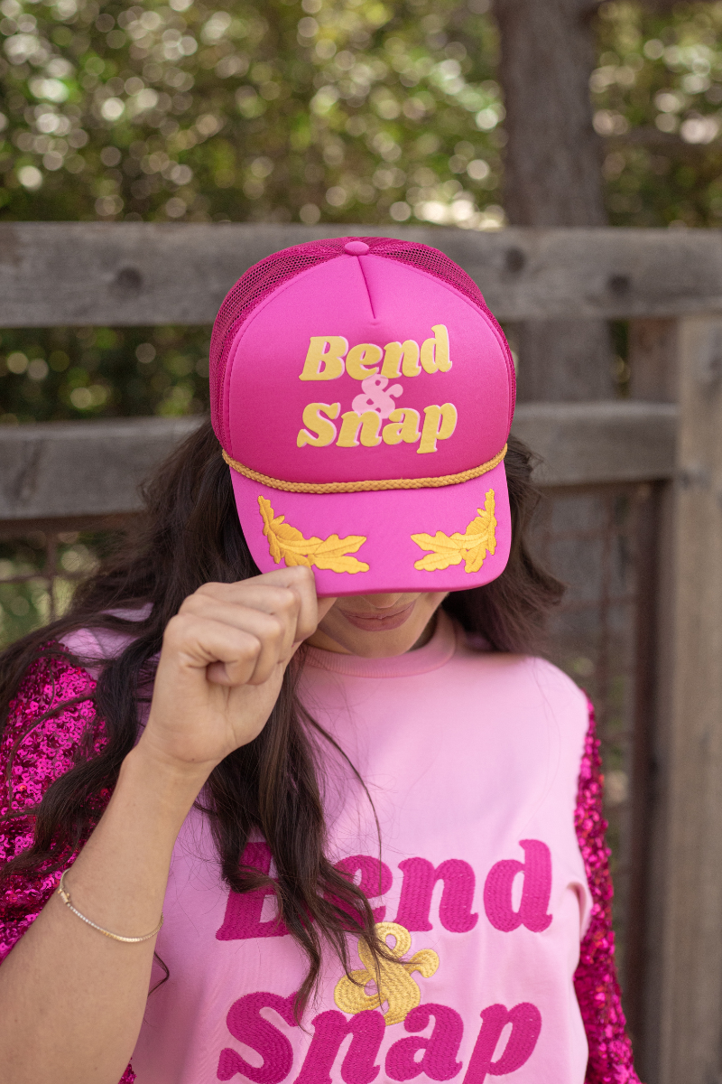 Hot Pink Bend and Snap Yellow Lettering Cap Front