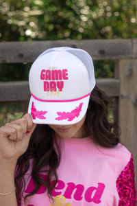 In My Game Day Era White Cap with Pink Embroidery and Yellow Details Front