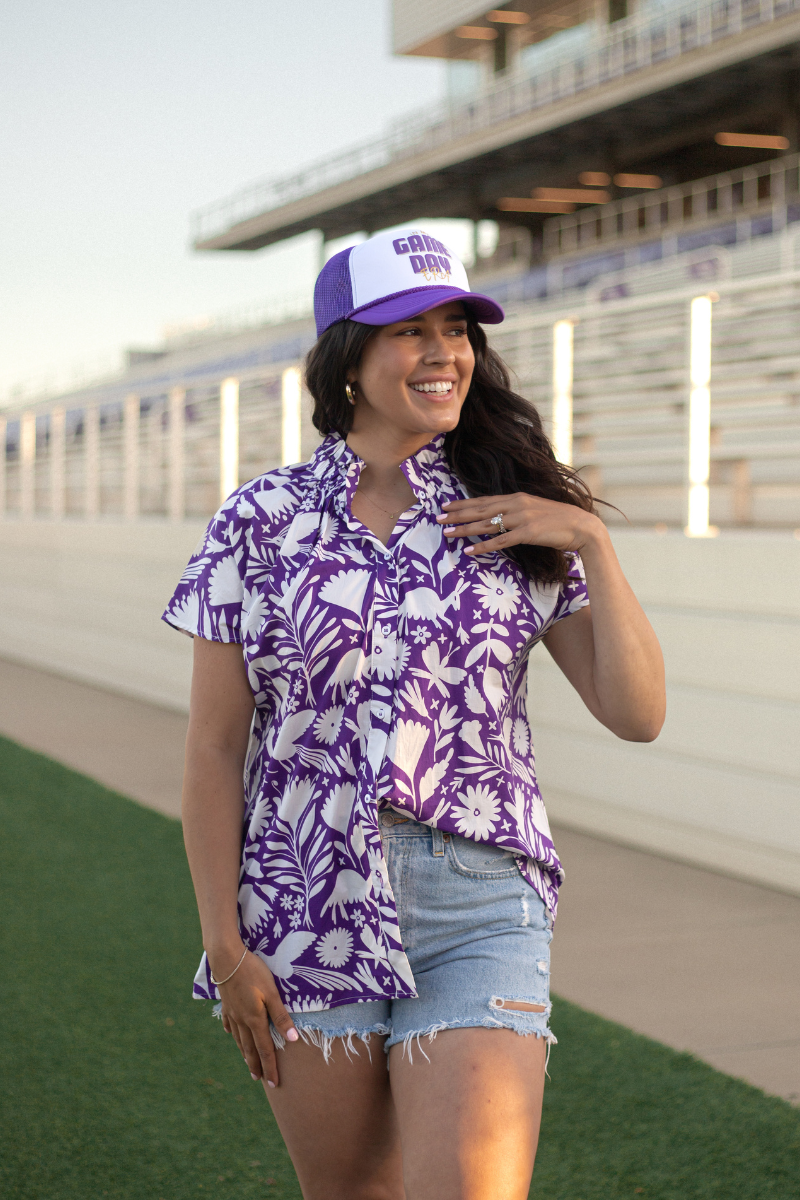 Walsh White and Purple Short Sleeve Top Front