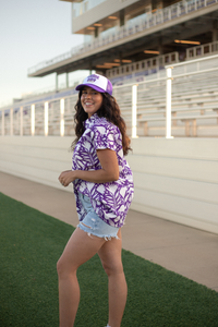 Walsh White and Purple Short Sleeve Top Front Side