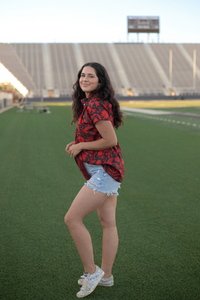 Joey Red and Black Button Up Short Sleeve Top Side