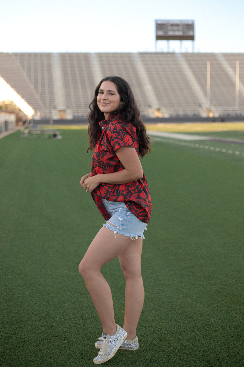 Joey Red and Black Button Up Short Sleeve Top Side