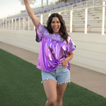 Autry White Embroidery Short Sleeve Purple Metallic Top Front