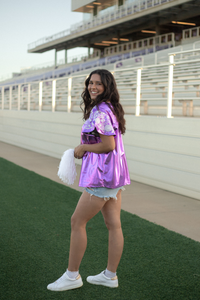 Autry White Embroidery Short Sleeve Purple Metallic Top Side