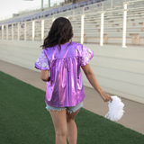 Autry White Embroidery Short Sleeve Purple Metallic Top Back