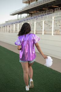 Autry White Embroidery Short Sleeve Purple Metallic Top Back