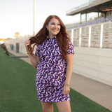 Tailgate White Boot Design Short Sleeve Purple Dress Front