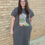 Stella Grey Short Sleeve Long Dress Front