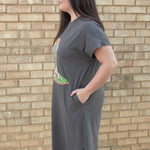 Stella Grey Short Sleeve Long Dress Side