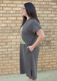 Stella Grey Short Sleeve Long Dress Side