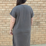 Stella Grey Short Sleeve Long Dress Back
