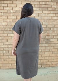 Stella Grey Short Sleeve Long Dress Back