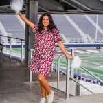 Tailgate White/Grey Boot Design Short Sleeve Maroon Knee Length Dress Front