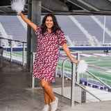 Tailgate White/Grey Boot Design Short Sleeve Maroon Knee Length Dress Front