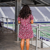 Tailgate White/Grey Boot Design Short Sleeve Maroon Knee Length Dress Back