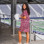 Tailgate White/Grey Boot Design Short Sleeve Maroon Knee Length Dress Side