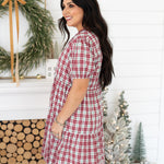 Mary Short Sleeve Red/White/Green Plaid Knee Length Dress Side