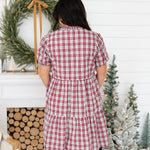 Mary Short Sleeve Red/White/Green Plaid Knee Length Dress Back