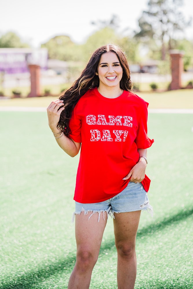 Game Day Embroidered Spirit Tee - Red/White